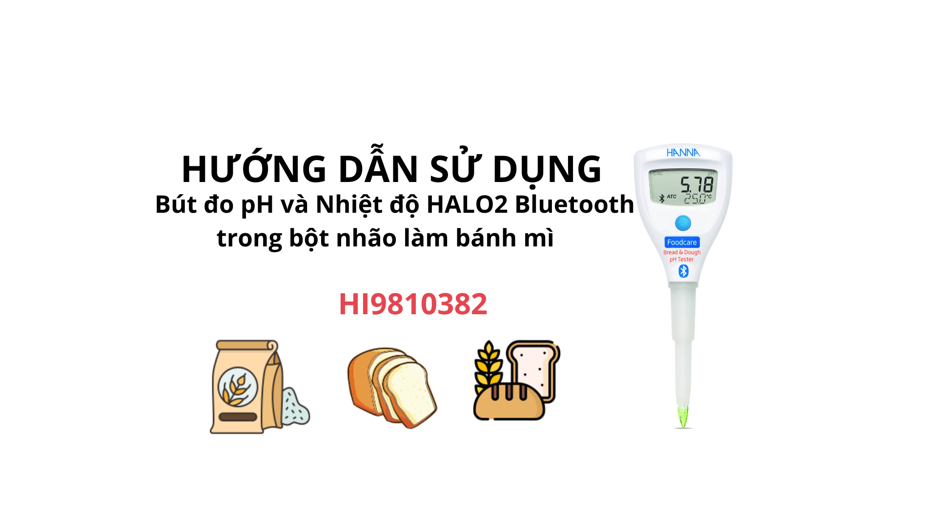  HƯỚNG DẪN SỬ DỤNG BÚT ĐO PH/NHIỆT ĐỘ HALO2 BLUETOOTH TRONG BỘT NHÃO LÀM BÁNH MÌ - HANNA-  HI9810382